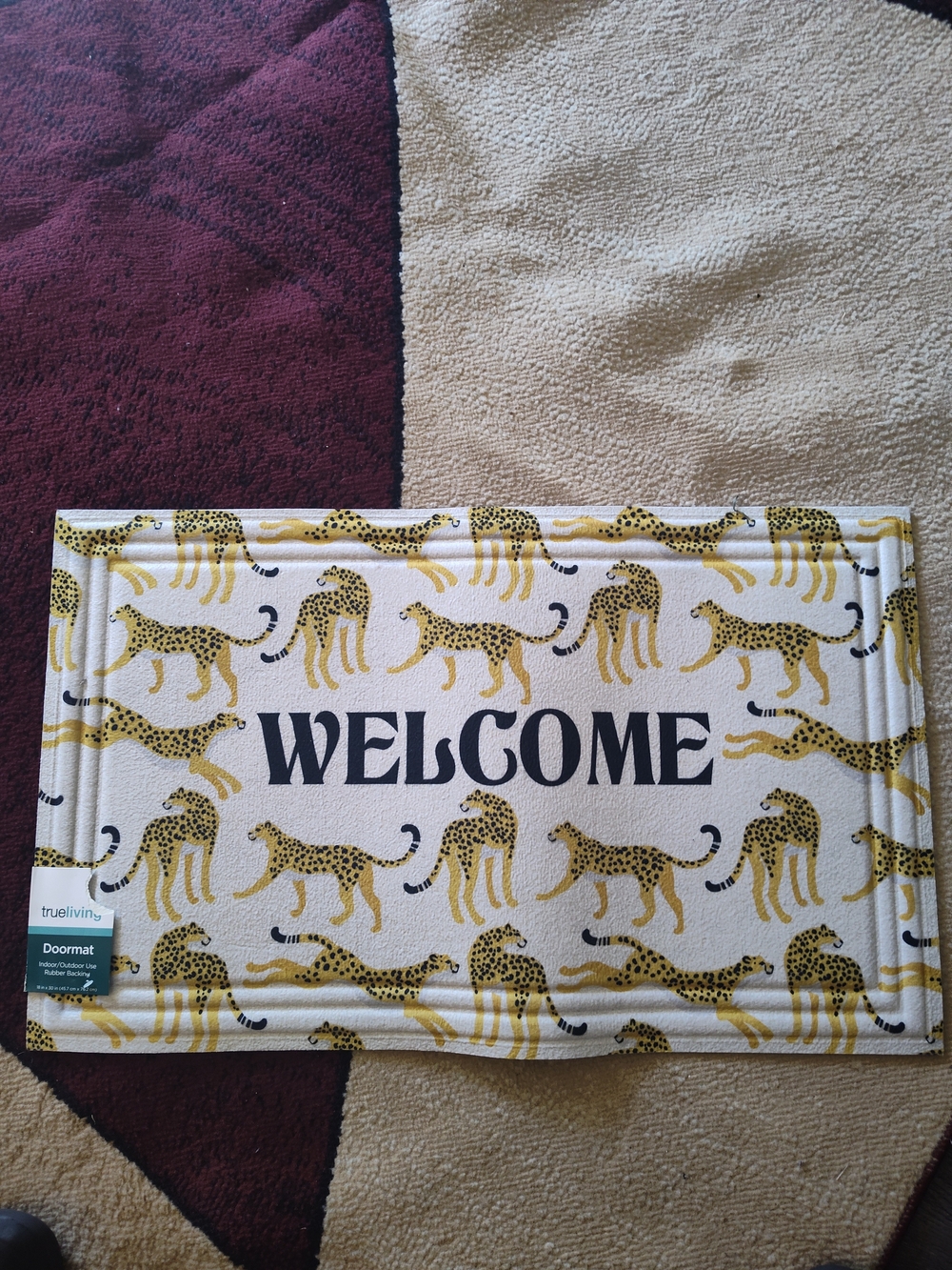 TruLiving Yellow Leopard Print 'WELCOME' Doormat